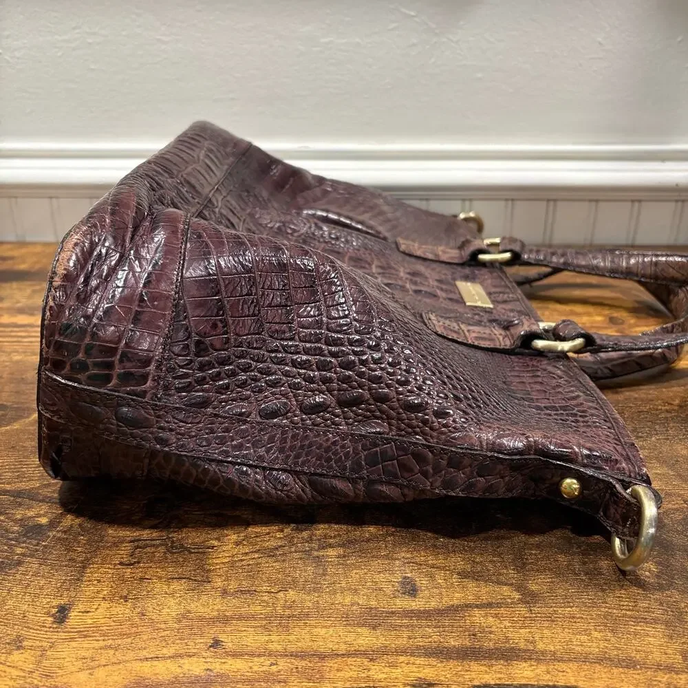 Brahmin Satchel Pecan Brown Croc Embossed Melbourne Leather Shoulder Bag READ